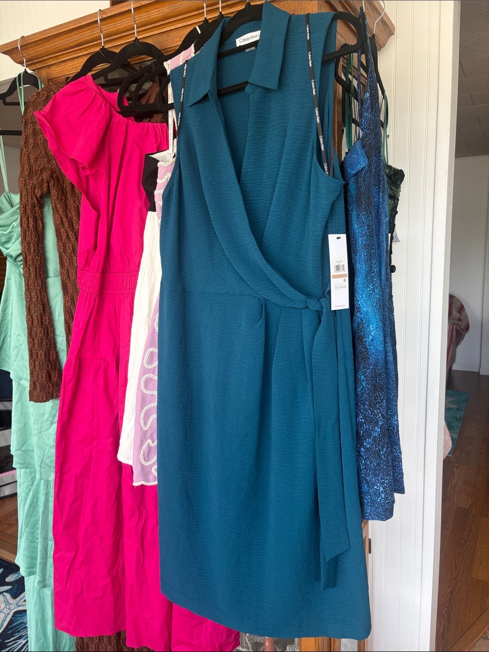 Calvin Klein Teal Sleeveless Wrap Midi Dress